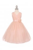 Blush Sleeveless Tulle V-Neck Flower Girl Dress